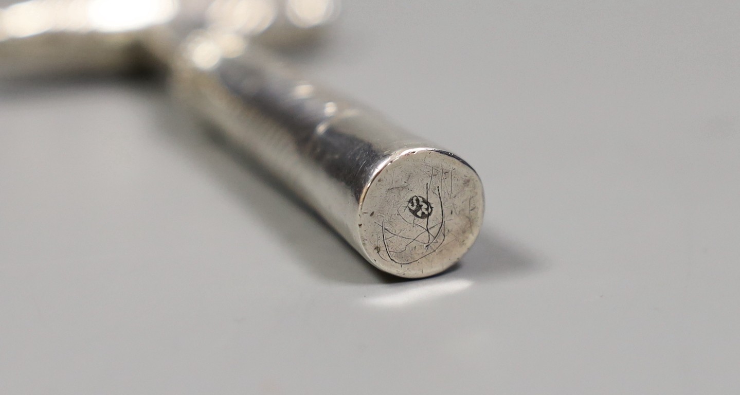A George III silver travelling corkscrew, by Samuel Pemberton, 78mm.